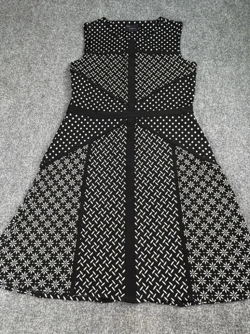 Just Taylor Dress Women 10 Black White Geometric Polka Dot Mod Retro Preppy Work